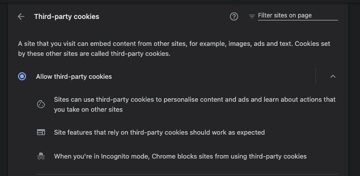Allow Third Party Cookies