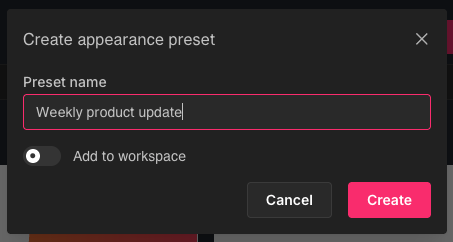 Create Appearance Preset