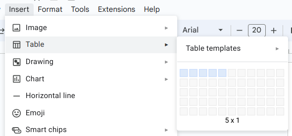 Inserting Table in Google Docs™