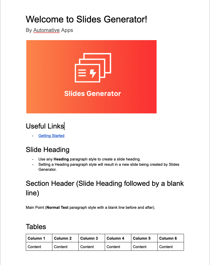 Google Docs content made presentation ready